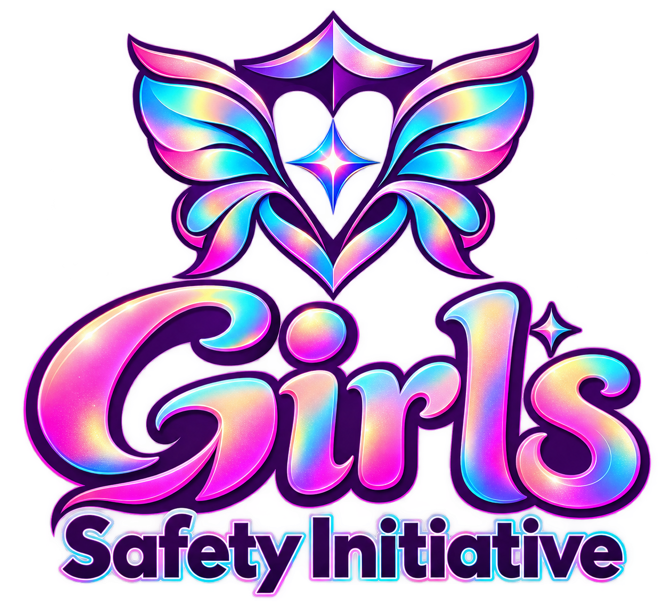 Girls Safety Initiative — holographic butterfly and protective shield logo